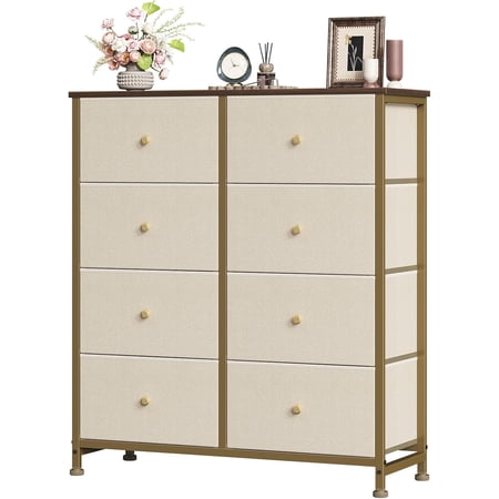 Casabay 8 Drawer Dresser Wide Chest of Drawers Storage Tower with Fabric Drawers and Wood Top for Bedroom Living Room Hallway Khaki