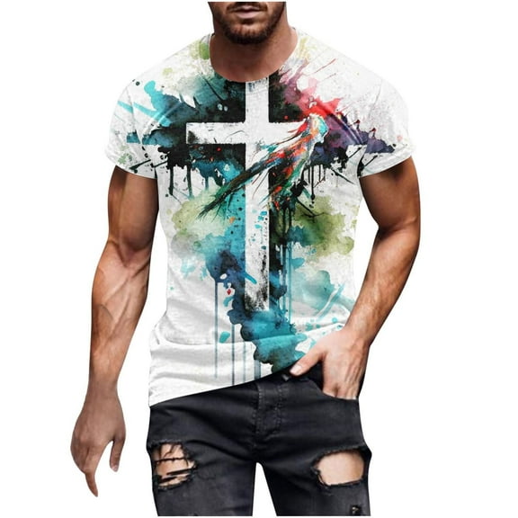 UVEASISHA Sales Today 2025 Cross Jesus Shirt for Men Funny Graphic Tees T-Shirts Print Christian Religious Bible Tee Shirt Short Sleeve Faith Top