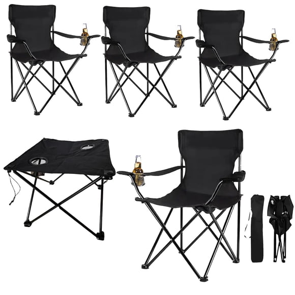 4 Sillas Playera Plegable para Camping Jardin con Mesa negro