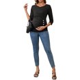 thumbnail image 2 of INSPIRE CHIC Womens V Neck Blouse 3/4 Sleeves Nursing Shirts Solid Ribbed Knitted Buttons Decor Ruched Maternity Tops Medium Black, 2 of 6