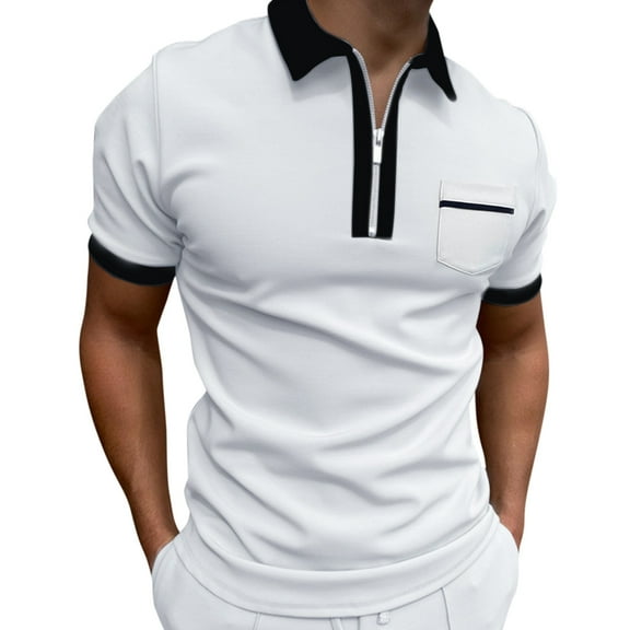Eashery Mens T-Shirt Solid Tops Men Polo Shirt Cotton Tops White XL