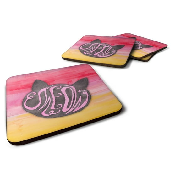 Cat Face Meow Watercolor Foam Coaster Set of 4