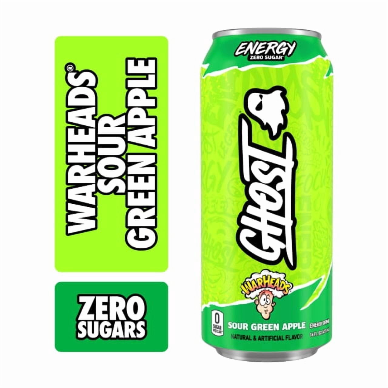 6 pack) GHOST® ENERGY Zero Sugar Energy Drink, WARHEADS Sour Green