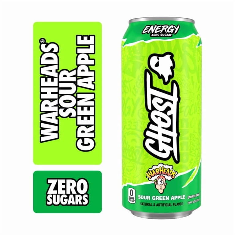 GHOST ENERGY Zero Sugar Energy Drink, Sour Green Apple, 200mg