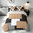 thumbnail image 3 of Manfei Neutral Geometric Checkered Twin Bedding, Abstract Bedding Comforter Set, Black White Beige Gray, Gray Reversible 7pcs, 3 of 6