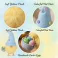 thumbnail image 4 of Fluffy Easter Chick Figurine with Polka Dot Hat & Egg, Plush Spring Chicken Tabletop Decoration, Cute Mini Chick Ornament for Holiday Party, Farmhouse Home Décor, Basket Filler Accent (Blue), 4 of 6