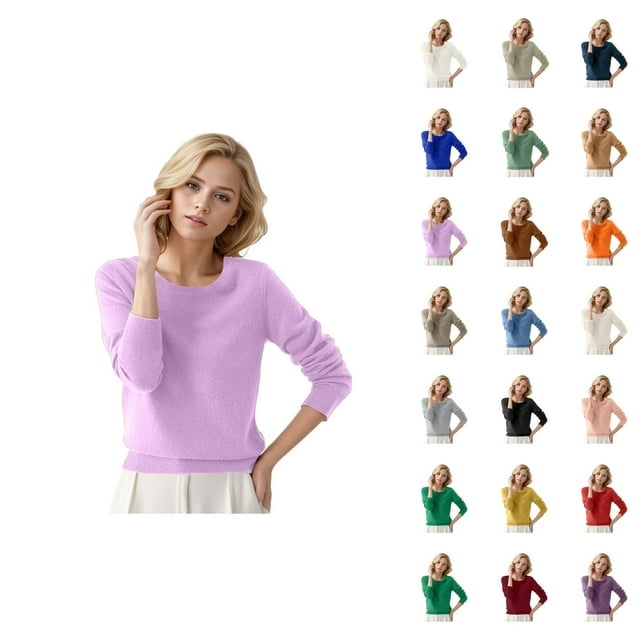 Pulls pour Femmes 2026 Mode Automne Hiver Manches Longues Col Rond Doux Tricoté Uni