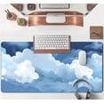 thumbnail image 4 of Aesthetic Blue and White Puffy Clouds Desk Mat, XXL Large Kawaii Blue Extended Gaming Mouse Pad with Stitched Edges, Cute Big Laptop Keyboard and Mouse Mat for Women Office Decor Mat 31.5x15.7 in, 4 of 6