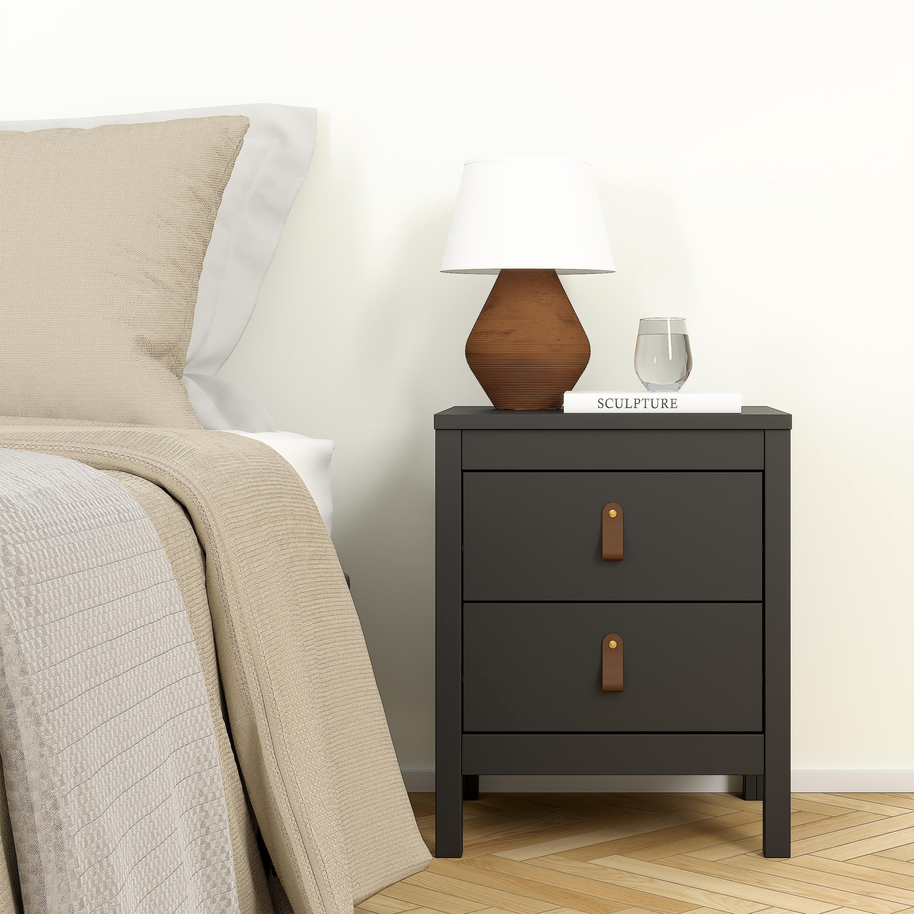 Tvilum Madrid 2 Drawer Matte Black Nightstand - Set of 2