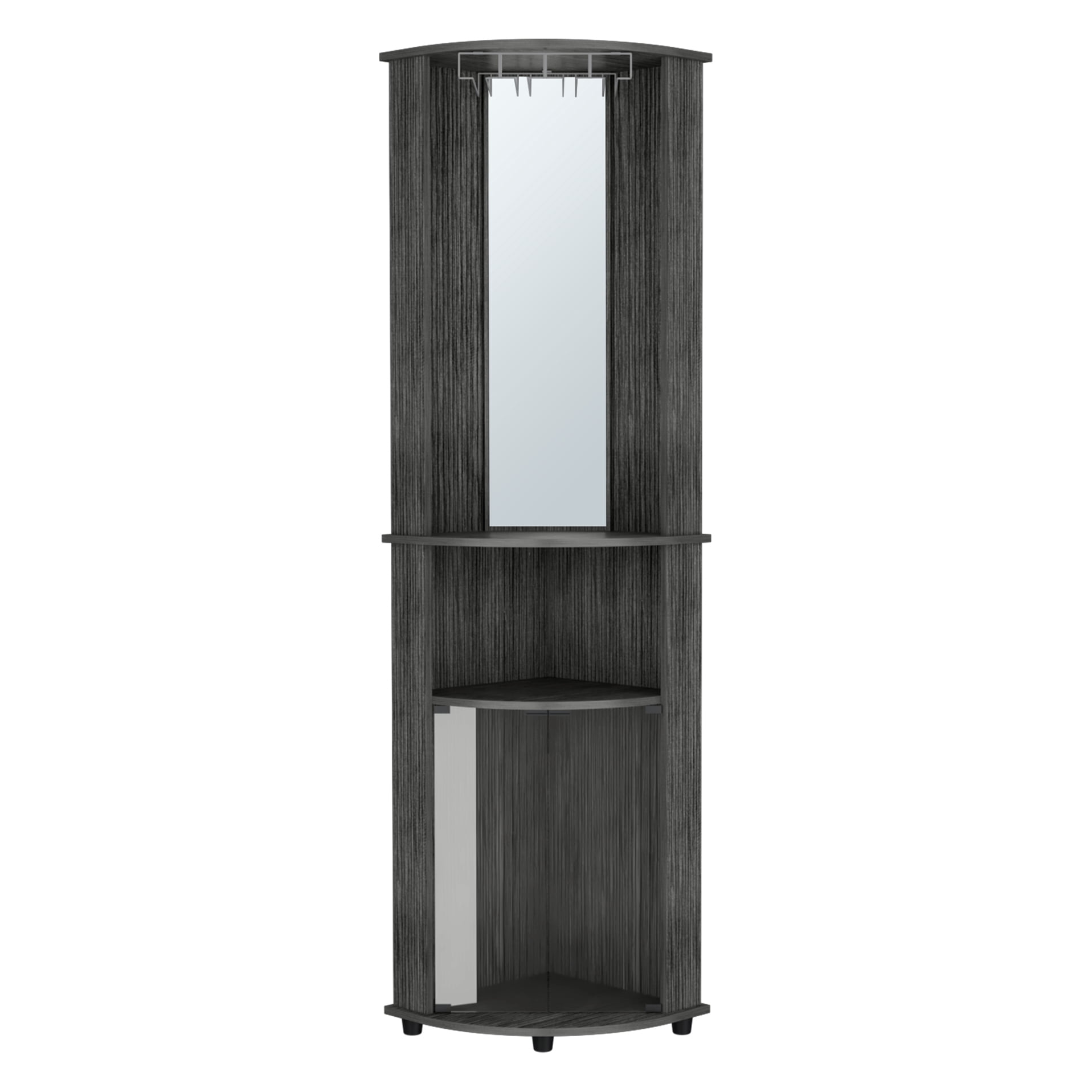 Living Room Corner Bar Cabinet , Oak Style, 3 Shelves, Space Saving Piece, 73.95" H X 17.61" W D, Ready To Build, Gray, Engineered Wood Space-saving Construct,
