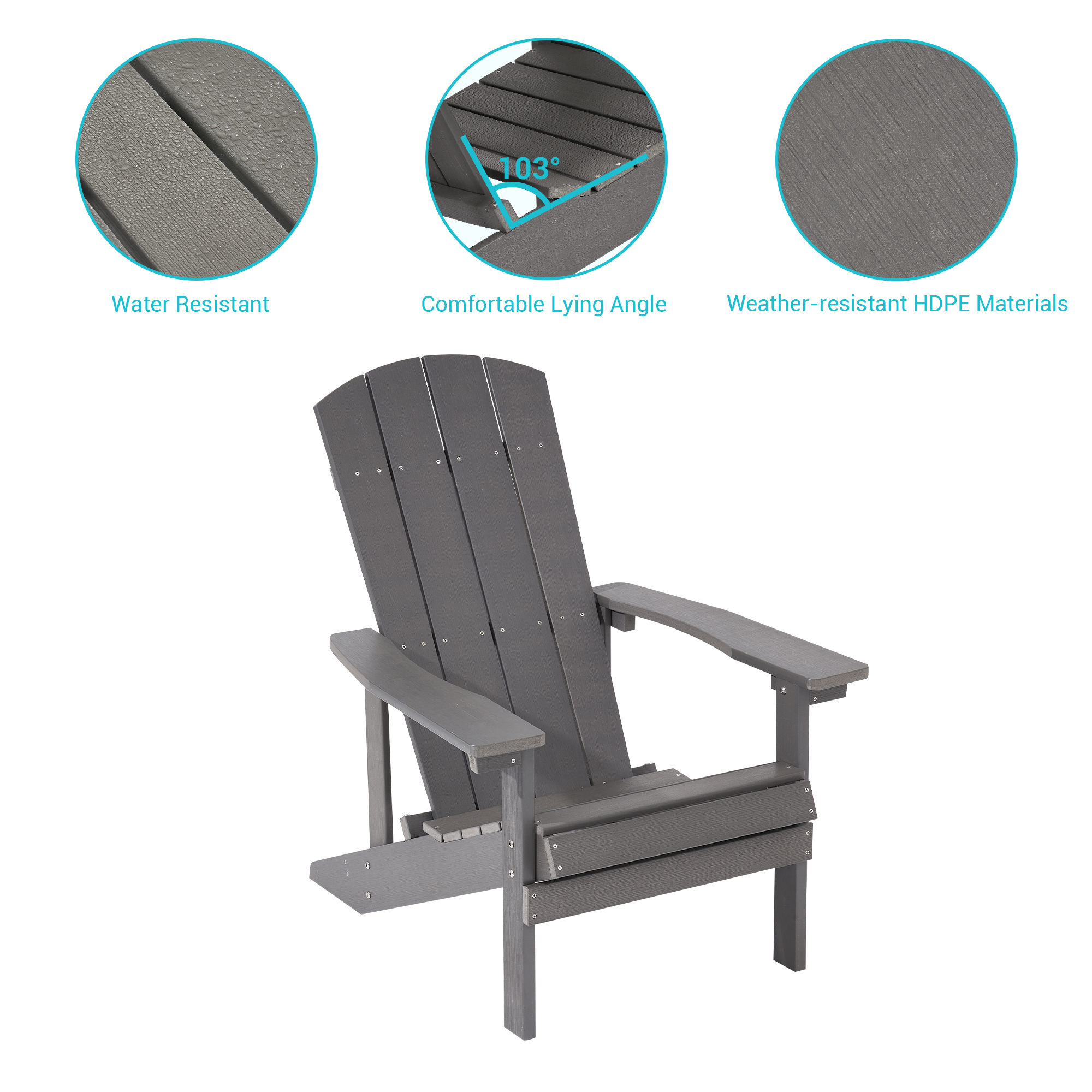 CHYVARY 1 Peak Adirondack Chair, Fire Pit Outdoor Patio Furniture,Gray - image 4 of 7