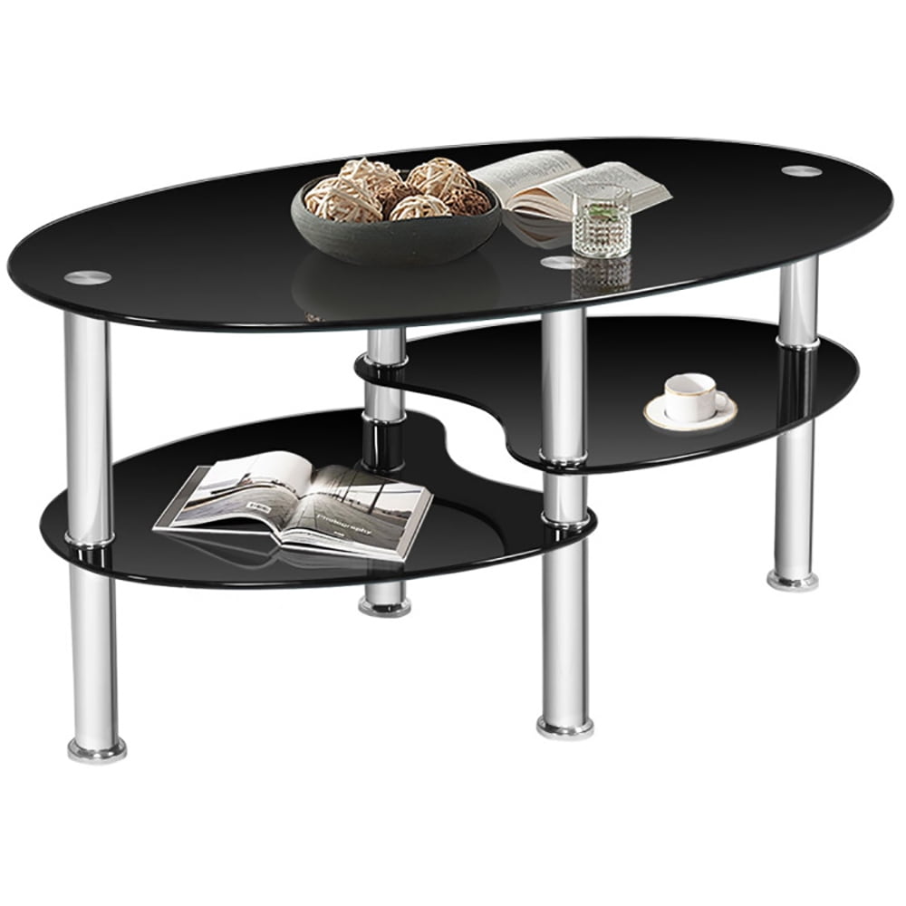Finihen Glass Coffee Table, Oval Coffee Table, Tempered Glass Oval Side Coffee Table, for Living Room, Reception Room, Black Finihen Glass Coffee Table, Oval Coffee Table, Tempered Glass Oval Side Coffee Table, for Living Room, Reception Room, Black