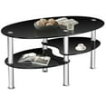 thumbnail image 3 of Canddidliike Tempered Glass Oval Side Coffee Table-Black, Tempered Glass Table with 2 Bottom Shelves, Clean & Elegant Style, Perfect for Media Components, 3 of 8