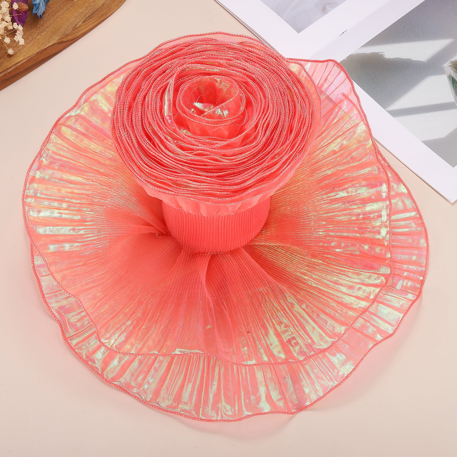 Ruffle Pleated Chiffon Trim, 25 Yards Retro Organza Fabric Trim Tulle Decorative Ruffle Lace Border for DIY Sewing Dress Bag Costume Trimming Craft Cake Decor, Sapphire Blue