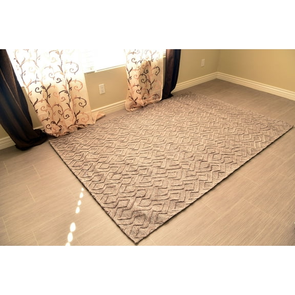 Light Brown Hand Tufted Viscose Large 5x8 ft Area Rug Geometric Rich Soft Carpet by MystiqueDecors Family Media Room Bedroom Living & Dining Room Rugs