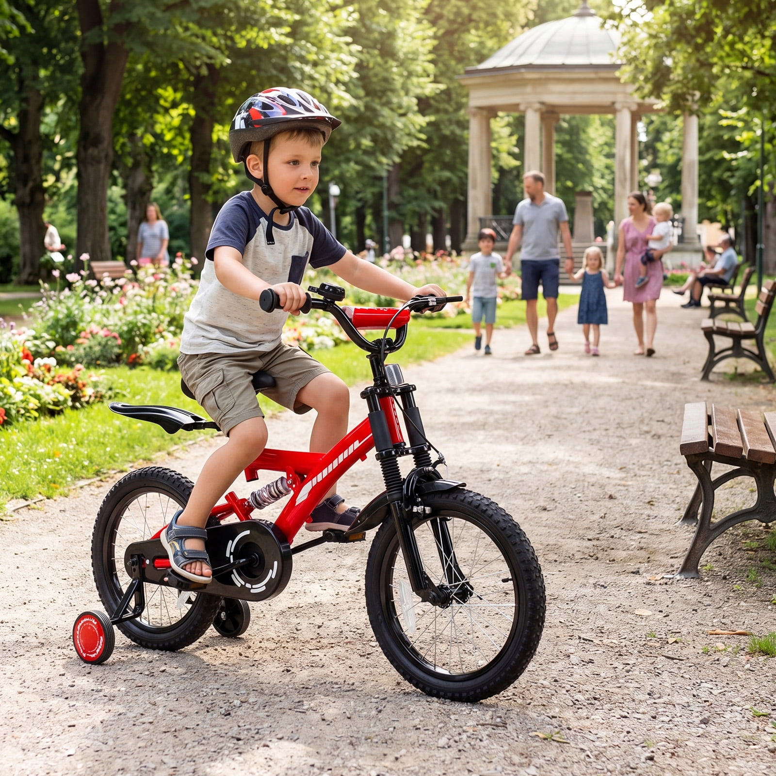 SUGIFT 18 Inch Kids Bike for Boys Girls Ages 6-9, Training Wheels, Handbrake and Bell, Red