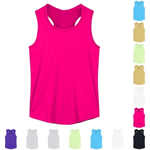 JAJAHO Girls Tank Tops Athletic Workout Racerback Summer Stretch Soft Sleeveless Crew Neck Basic Top For Kids Teens 1-17Y Sportswear