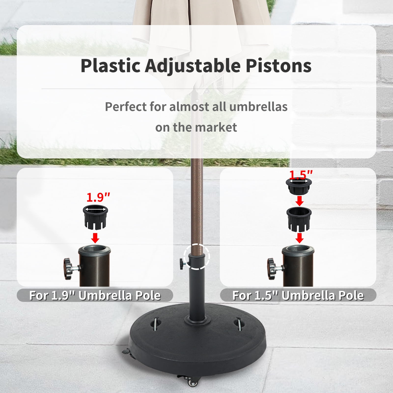 Patio Umbrella Base with Lockable Wheels, 52lbs Heavy-Duty Stand Resin Weights for Outdoor Market Umbrella, Black