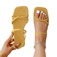 thumbnail image 2 of Domuza Strappy Sandals for Women Square Toe Dressy Summer Cute Vacation Ankle Strap Slip on Sandal Shoes Yellow 6.5（EU-37）, 2 of 4
