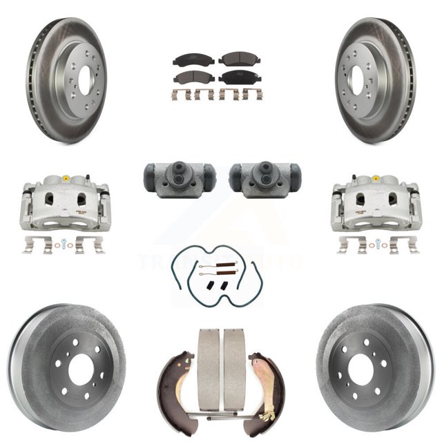 Transit Auto Front Rear Brake Caliper Coat Rotor Drum Ceramic Pad Shoe Cylinder Kit (11Pc) for Car Chevrolet Silverado 1500 GMC Sierra with 6400 Lb GVW Except Vehicles Using Hold Down Pins KCG-100355T