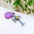 thumbnail image 2 of Yellow Citrine Cross Pendant 925 Sterling Silver Handmade Gemstone Jewelry 3.18", 2 of 4