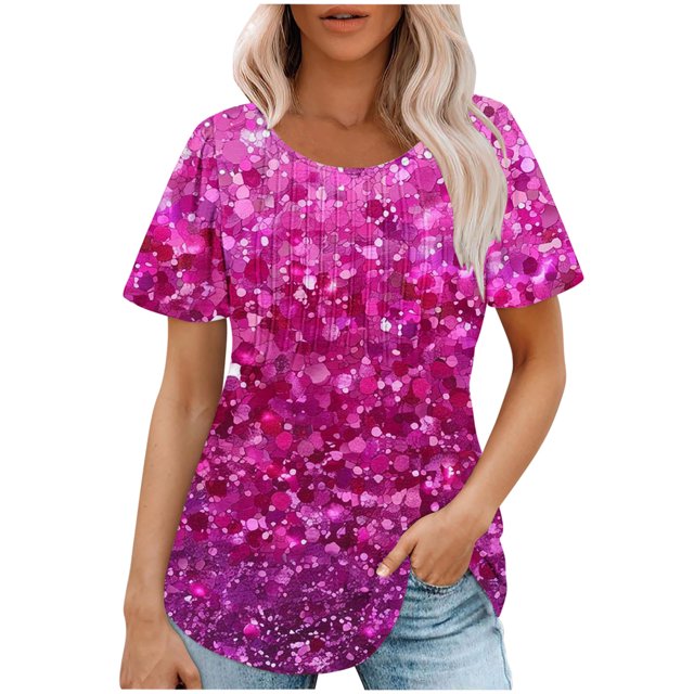 Pisexur Hauts pour Femmes, Blouses Habillées Décontractées pour Femmes, Hauts de Printemps pour Femmes, Haut Décontracté à Manches Courtes et Col Rond Ample Uni Multicolore, 2TG
