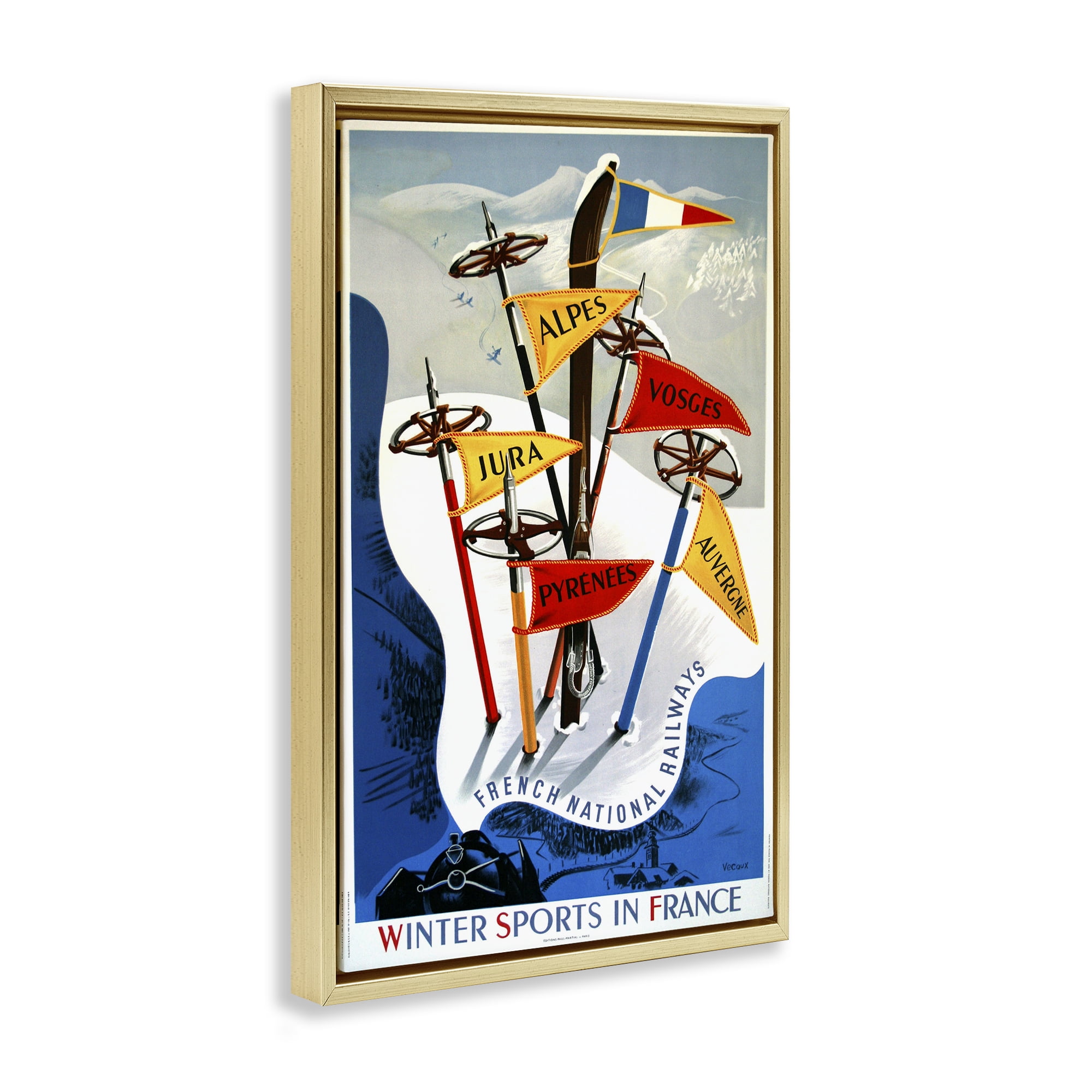 Stupell Industries Winter Sports In France Gold Framed Floater Canvas Wall Art, design by Vintage Posters