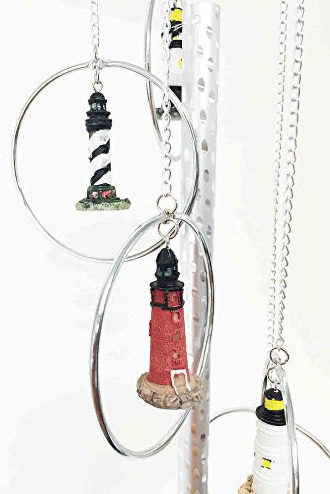 Five World Famous Light Houses In Rings Decor Resonant Relaxing Wind Chime Patio Aluminum And Resin Construction