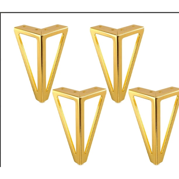 Juego de 4 patas de muebles de metal chapado en oro de 15 cm - Patas de repuesto para muebles - para mesa de centro, mueble de TV, patas de arena, cama y otras patas de mesa - con tornillos (oro tit