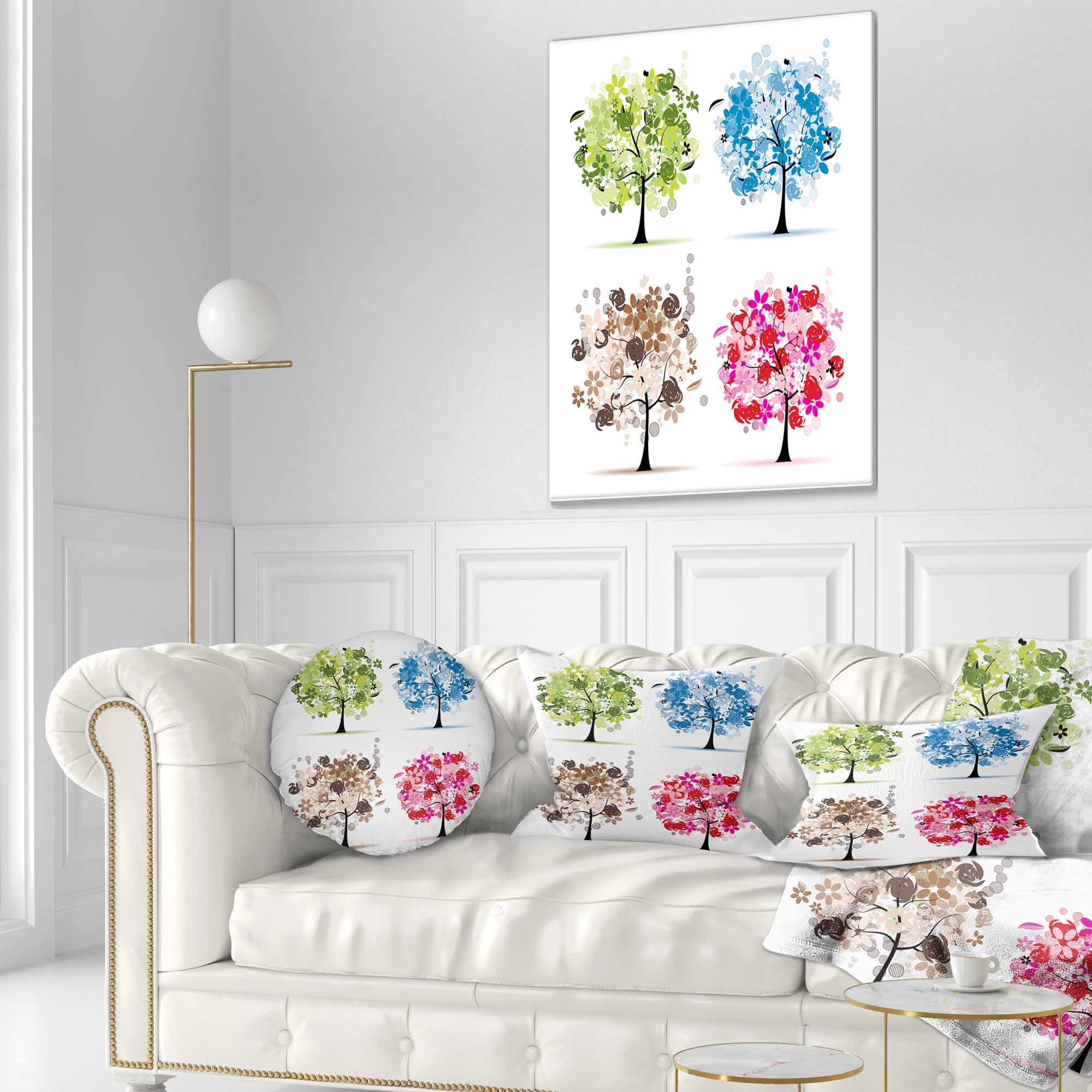 Designart Set of Floral Trees - Floral Throw Pillow - 12x20