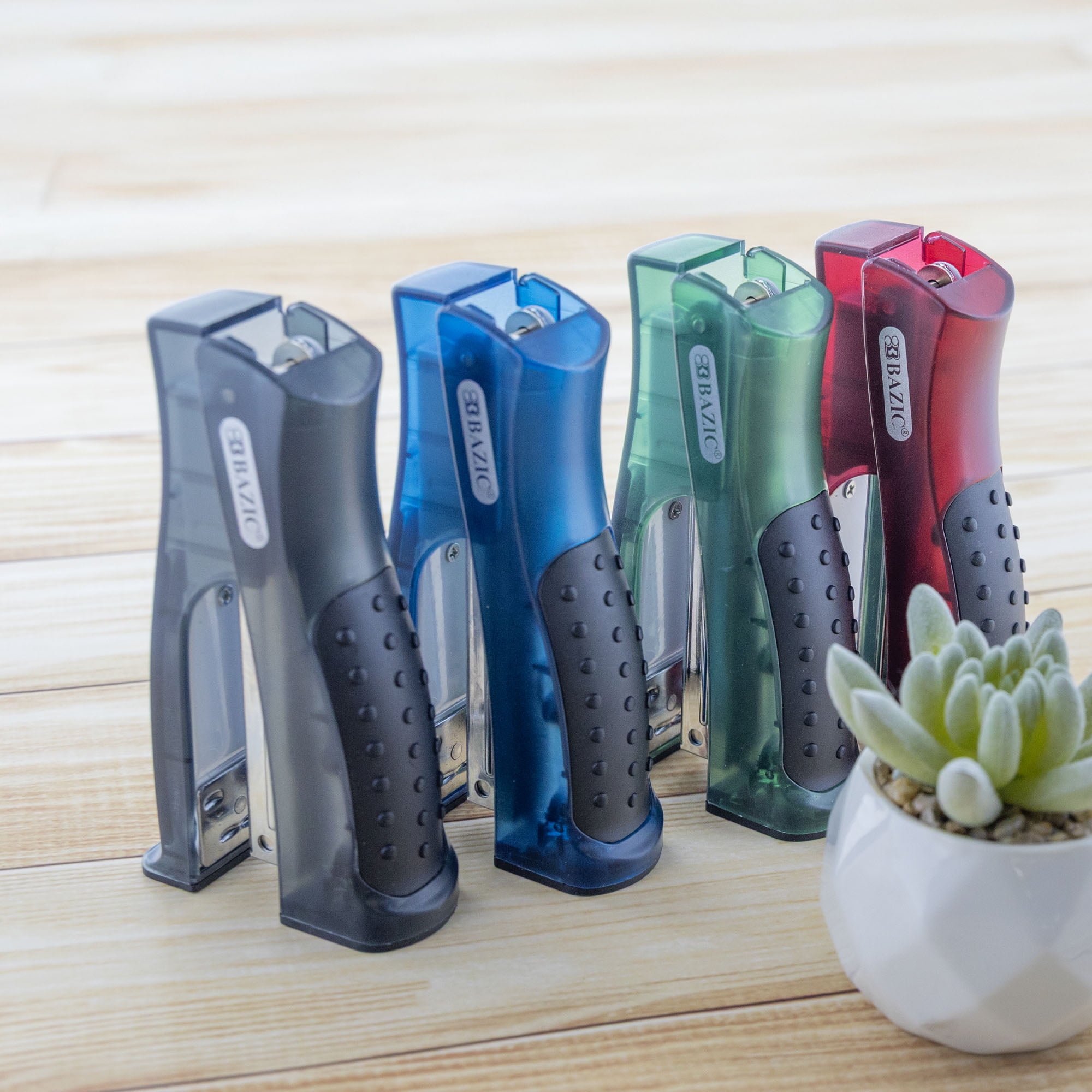 BAZIC Stand-Up Stapler w/500 Staples, Standard (26/6), Soft Grip, 12-Pack