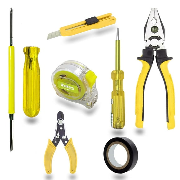 Hand Tool Kit - 7 Tools | Combo Of Plier, 2 In1 Screwdriver, Wire Cutter, Measuring Tape, Line Tester, Electrical Tape, Utility Knife Use | Ideal For Home & Professional Use | Easy Usage