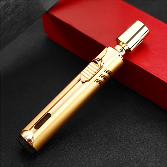 Gold Refillable Triple Jet Flame Butane Lighter Gold With Visual Window Windproof Portable Metal