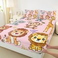 thumbnail image 3 of Manfei Cartoon Animals Bed Sheets 4pcs for Boys Girls, Lion Tiger Giraffe King Sheets, Elephant Monkey Bear Sheet Set, Pink Microfiber Bedroom Decor, 3 of 7