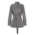 thumbnail image 3 of Hfyihgf Womens Jacket Belted Casual Long Sleeve Wrap Trench Coat 2024 Fall Trendy Button Up Dressy Outerwear with Pockets(Gray,S), 3 of 5