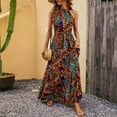 thumbnail image 2 of Vestidos largos bohemios de moda de verano para mujer, vestidos con cordones, cuello halter, sin mangas, sin espalda, vestido elegante con estampado para fiesta y vacaciones para mujer, 2 of 5