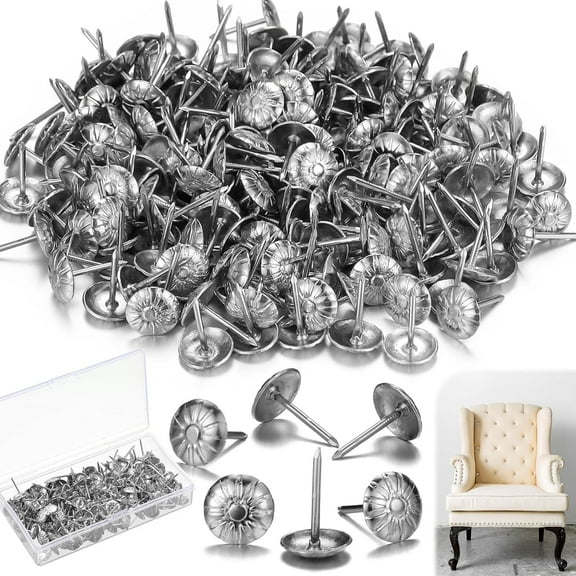 BlinkLLX 200 Pcs Upholstery Tacks for Decorative Furniture Upholstery Nails 7/16 Inch Vintage Head Diameter Brass Daisy Thumb Tack Push Pin Furniture DIY (Silver)