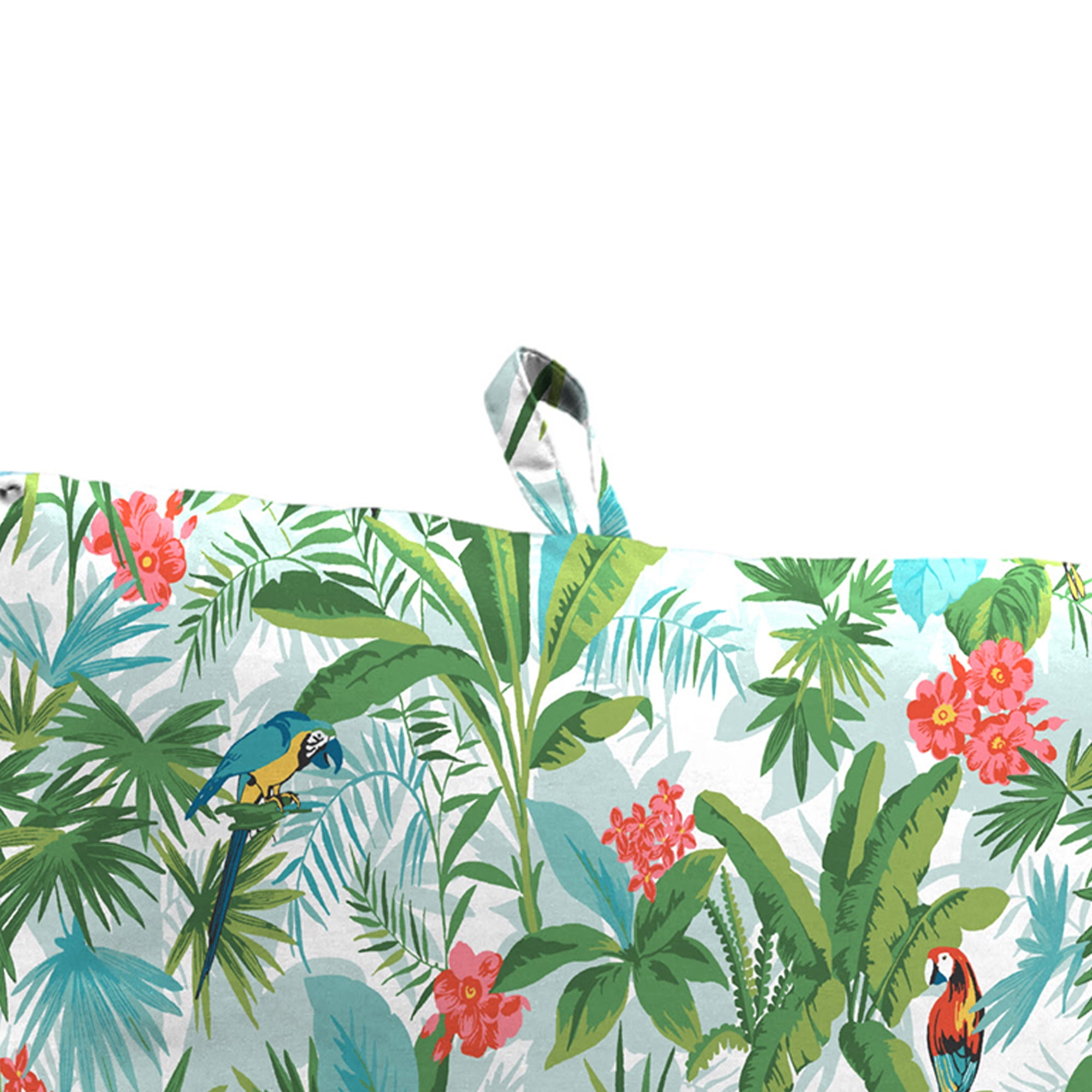 Jordan Manufacturing 44" x 21" Canvas Light Aqua Solid and Jabber Clover Multicolor Tropical Reversible Rectangular Outdoor Chair Cushion with Ties and Hanger Loop