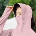 thumbnail image 5 of Sexlip Women Full Face Cover Hooded Sun Protection Jacket Full Zip Long Sleeve Cropped Ice Silk Lightweight Breathable Outdoor Cycling Fishing Outer Coat With Thumb Holes Pink Free Size, 5 of 6