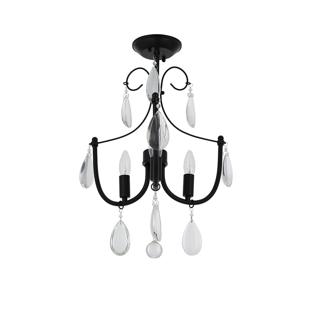 Cresswell Lighting 16" Traditional Dark Bronze 3-Light Flush mount Ceiling Light with Glass Beads, LED Bulbs Included