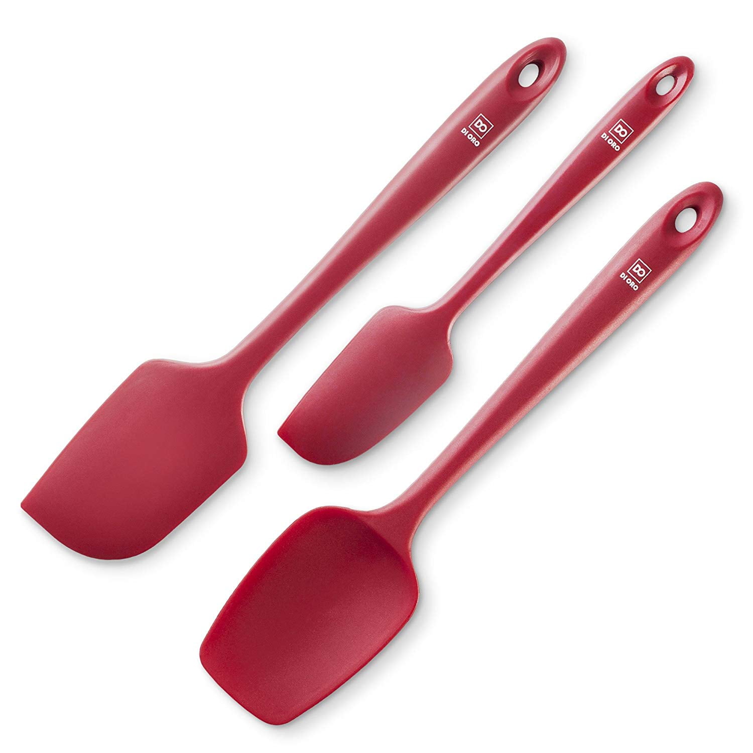 RED Large Silicone Spatula Seamless Design 600ºF Heat-Resistant Spatula DI ORO Pro-Grade Non-Stick Silicone Rubber with Reinforced Stainless Steel S-Core Technology 