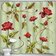 thumbnail image 1 of Elegant Vintage Floral Shower Curtain with Deep Red Roses on Light Green Background, 1 of 4
