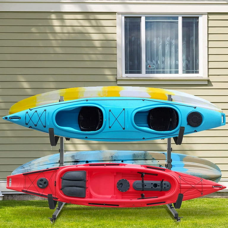 Bonnlo Freestanding Kayak Rack, Indoor Outdoor Storage Stand for 4 Kayak,  Canoe, Boat, Paddle Board, SUP, Surfboard Width Adjustable Carrier Floor