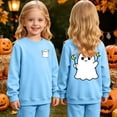 thumbnail image 2 of Girls Halloween Sweatshirt Crewneck Long Sleeve Cartoon Ghost Graphic Top Breathable Pullover Tops Blue 9-10 Years, 2 of 9