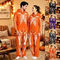 thumbnail image 2 of YUEHUA Men & Women Hooded Onesie, Unisex Front Zipper Halloween Loungewear, Smiling Pumpkin Face Graphic Fluffy One Piece Night Suit with Pockets, 2 of 8