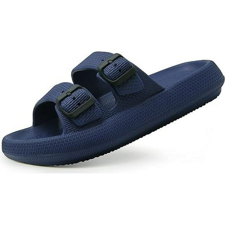 Double Buckle Sandals Adjustable for Women Men Flat Sandals Pillow Cloud Slippers Comfort Slide Waterproof Slip-on Shower Shoes Seaside