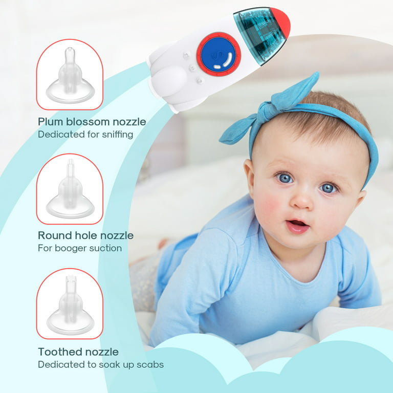 Hopebig Nasal Aspirator Baby Nose Sucker, Electric Baby Nose Sucker with  Adjustable 3 Levels Suction & 2 Size Nozzles with Music & Light Soothing