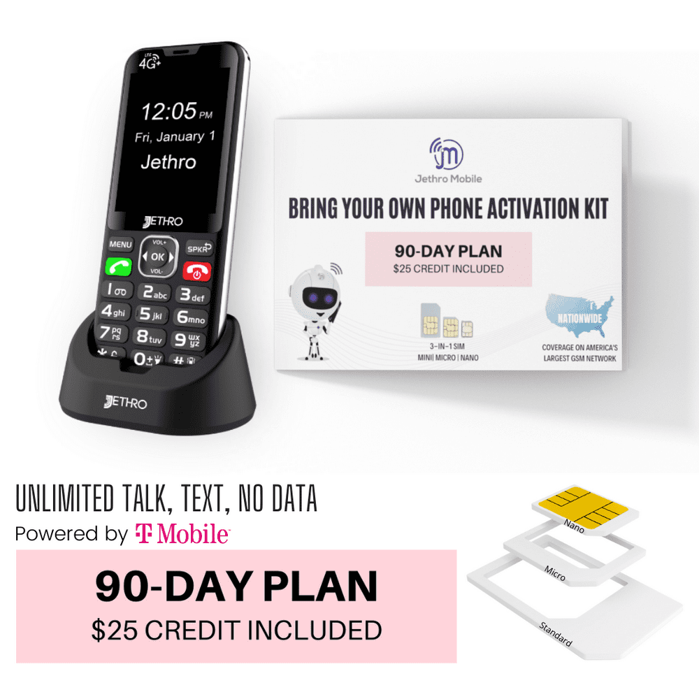 Jethro SC490 EasytoUse Cell Phone for Seniors and Kids with 90 Days
