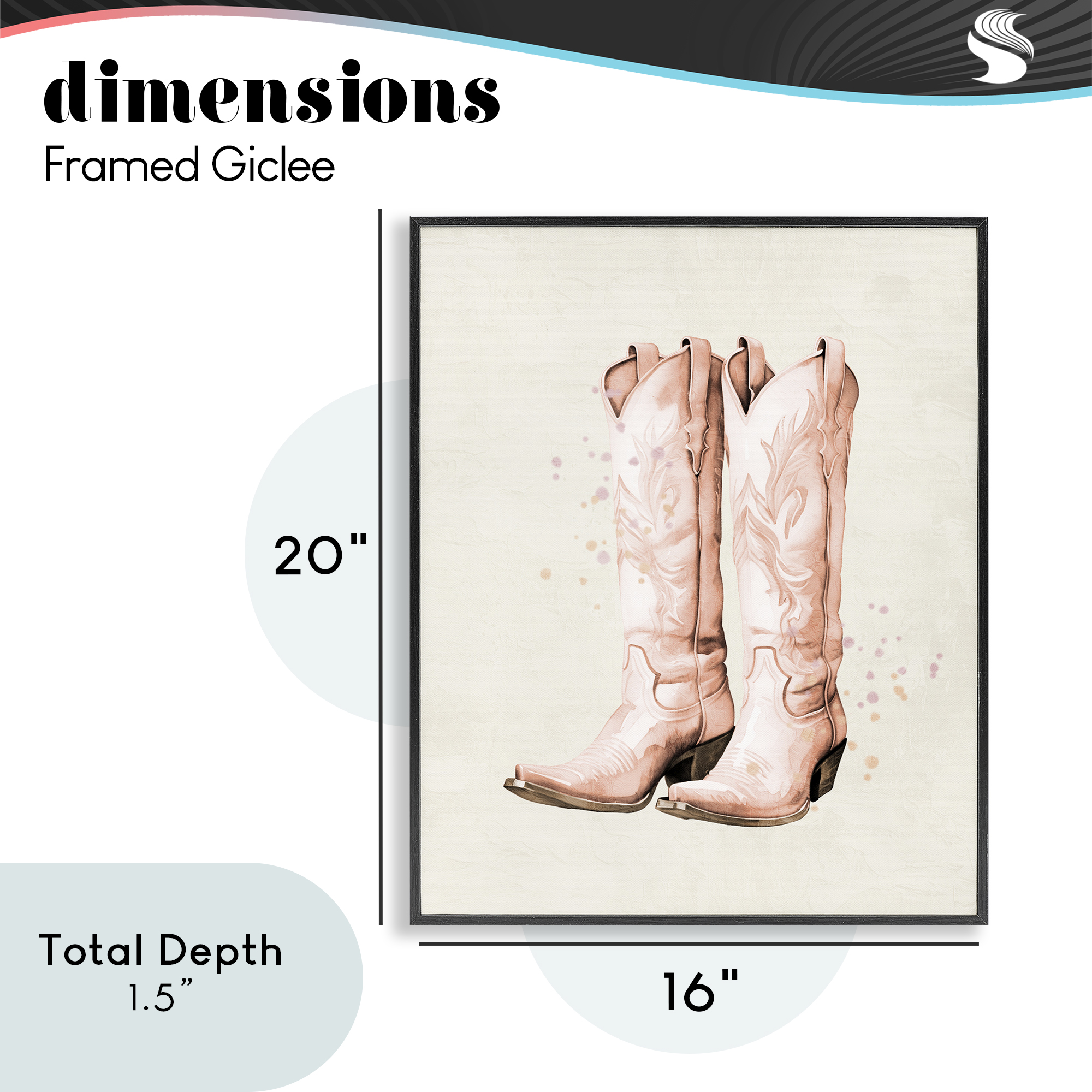 Howdy Cowgirl Pastel Boots Black Framed Giclee Art, design by Kim Allen
