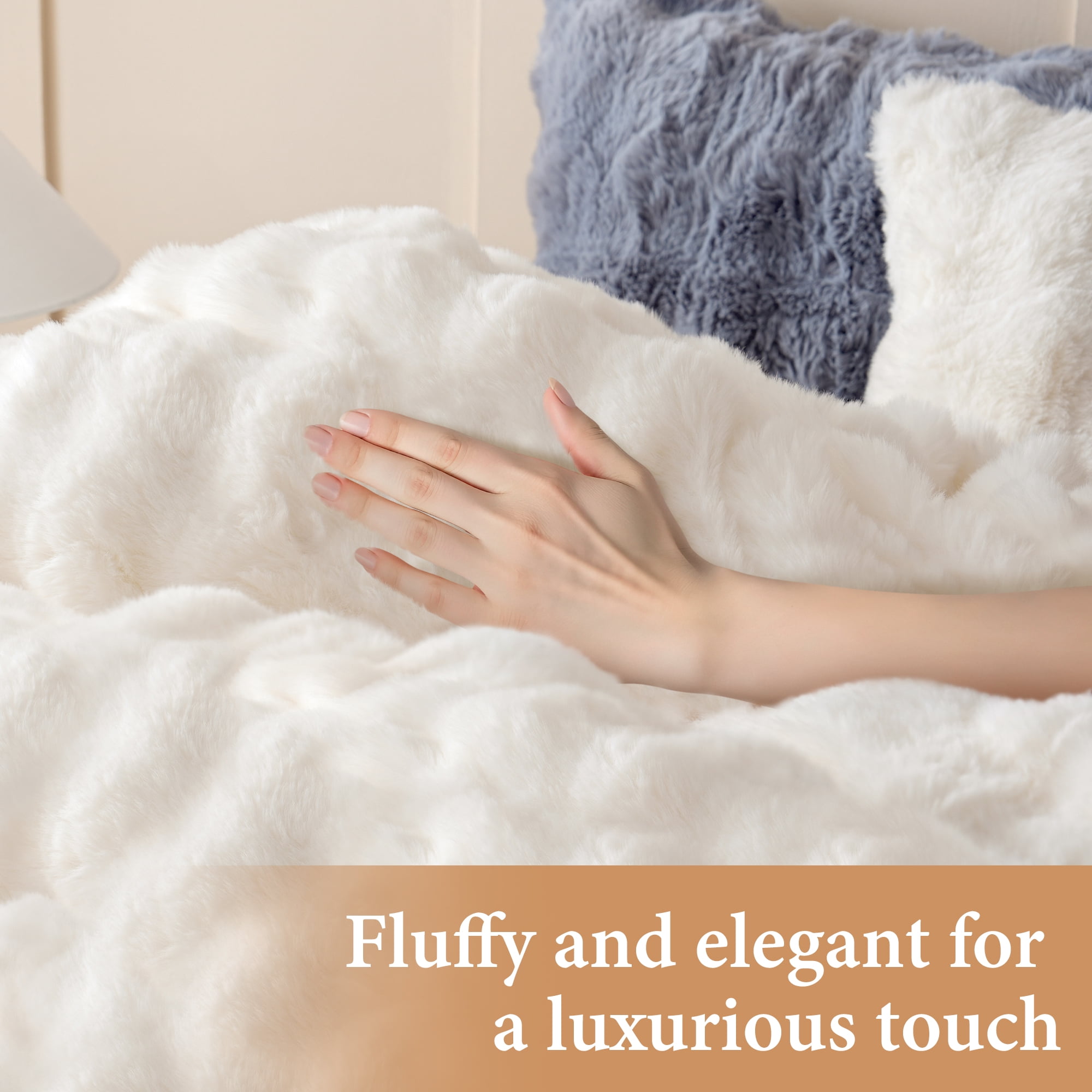 BLEUM CADE 3 Piece Fluffy Comforter Set King Size,Fuzzy Soft Faux Rabbit Fur Bedding Set Off -White,Shaggy Plush Duvet Cover Set with 2 Pillowcases